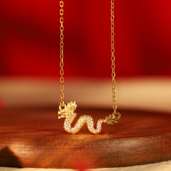 Buddha Stones 925 Srebro Sterling Rok Smoka Pomyślny Złoty Smok Szczęście Łańcuszek Naszyjnik Wisiorek - 4,78 g - image 0