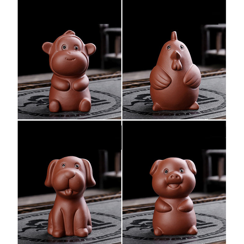 Buddha Stones Chiński Zodiak Fioletowa Glina Bogactwo Ceramiczna Herbata Zwierzę Dom Figurka Dekoracja
