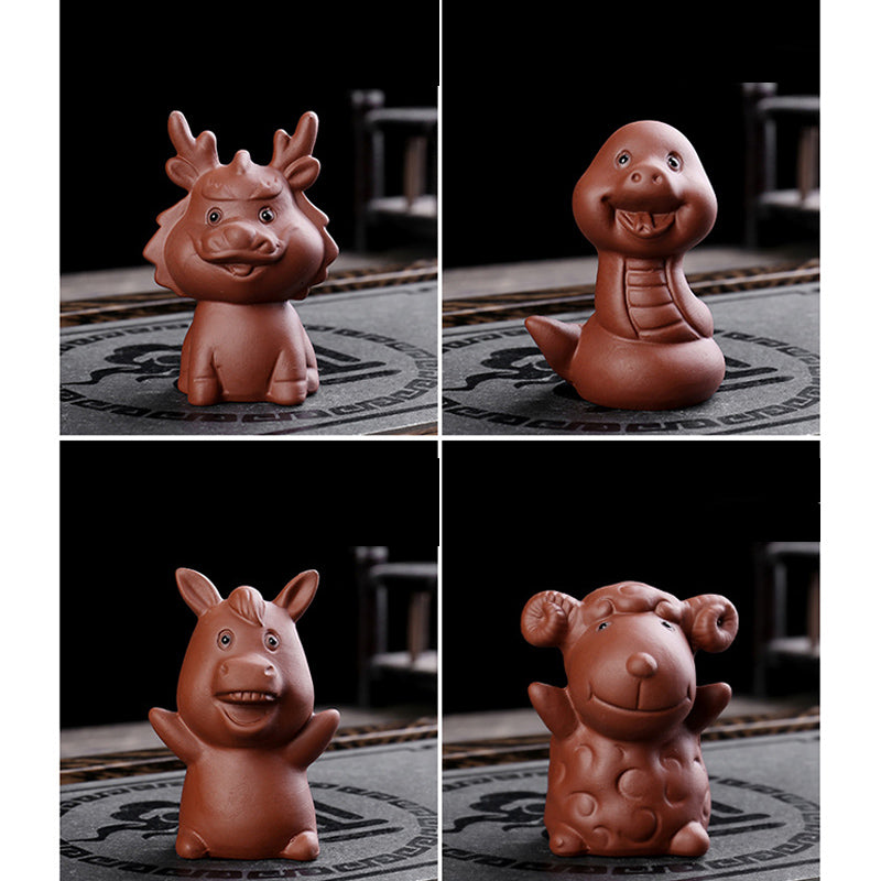 Buddha Stones Chiński Zodiak Fioletowa Glina Bogactwo Ceramiczna Herbata Zwierzę Dom Figurka Dekoracja