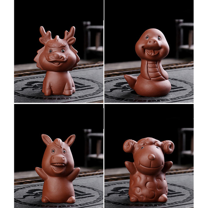 Buddha Stones Chiński Zodiak Fioletowa Glina Bogactwo Ceramiczna Herbata Zwierzę Dom Figurka Dekoracja