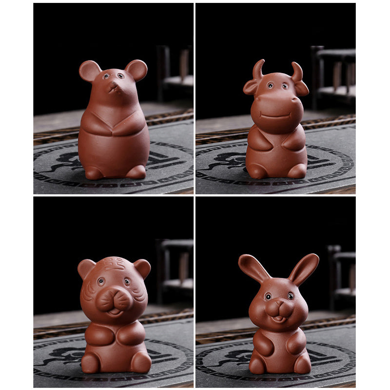 Buddha Stones Chiński Zodiak Fioletowa Glina Bogactwo Ceramiczna Herbata Zwierzę Dom Figurka Dekoracja