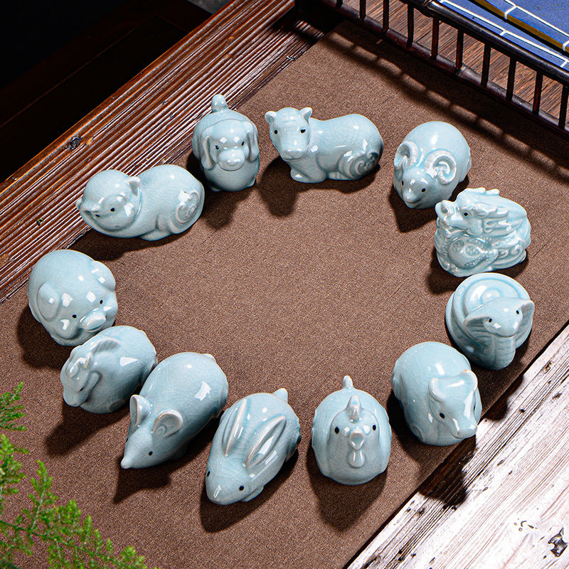 Buddha Stones Chiński Zodiak Bogactwo Ceramiczna Herbata Zwierzę Dom Figurka Dekoracja