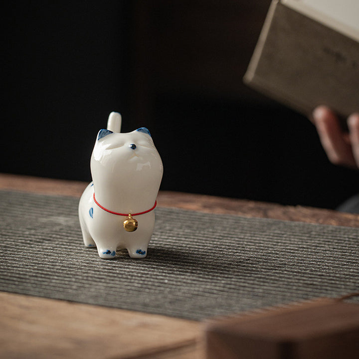 Buddha Stones Mini Szczęśliwy Biały Kot Kociak Herbata Zwierzę Ceramiczne Figurka Dekoracja Biurka Domowego - image 6