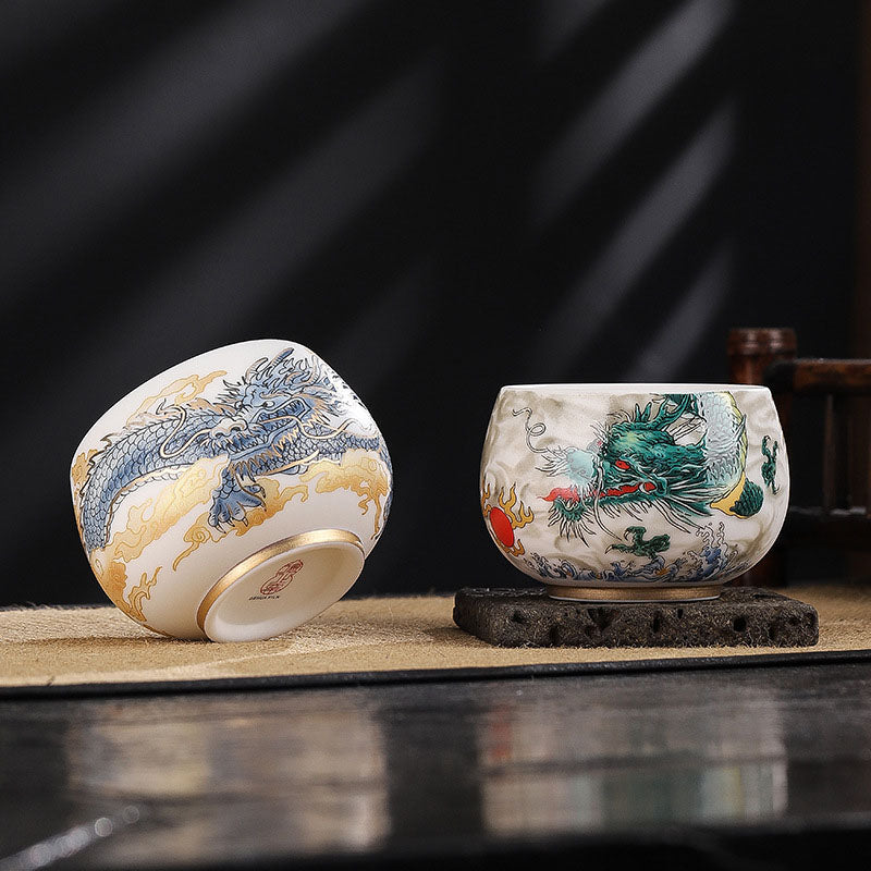 Buddha Stones Smok Cykada Bambus Jeleń Żuraw Lotos Kwiat Śliwki Ceramiczna filiżanka do herbaty Kung Fu Filiżanka do herbaty Miska 185 ml