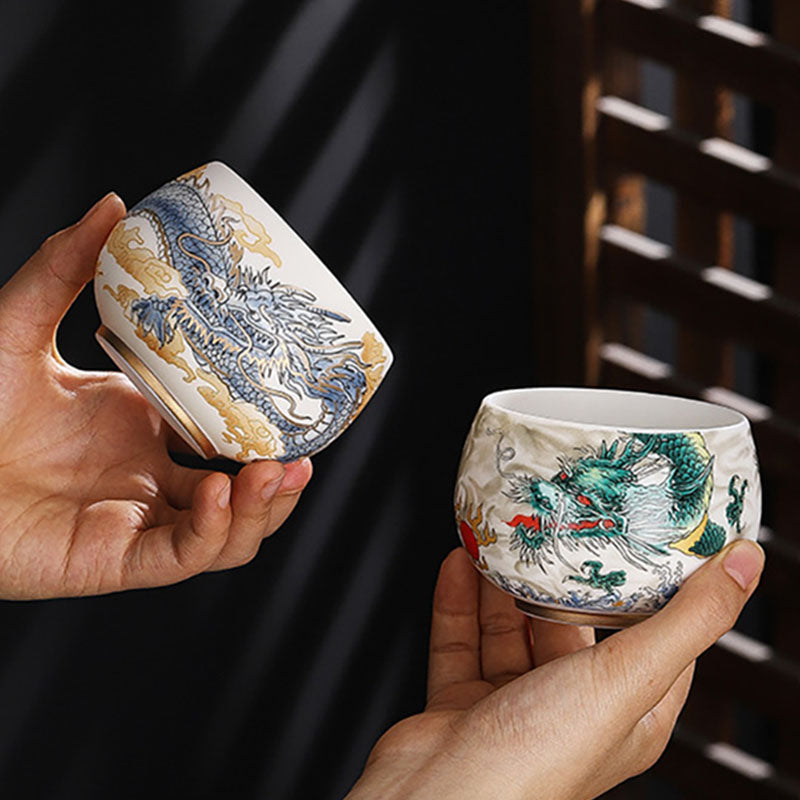 Buddha Stones Smok Cykada Bambus Jeleń Żuraw Lotos Kwiat Śliwki Ceramiczna filiżanka do herbaty Kung Fu Filiżanka do herbaty Miska 185 ml