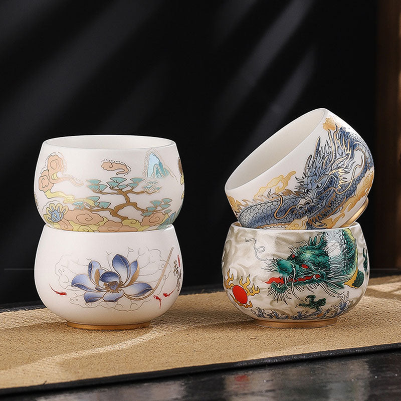 Buddha Stones Smok Cykada Bambus Jeleń Żuraw Lotos Kwiat Śliwki Ceramiczna filiżanka do herbaty Kung Fu Filiżanka do herbaty Miska 185 ml