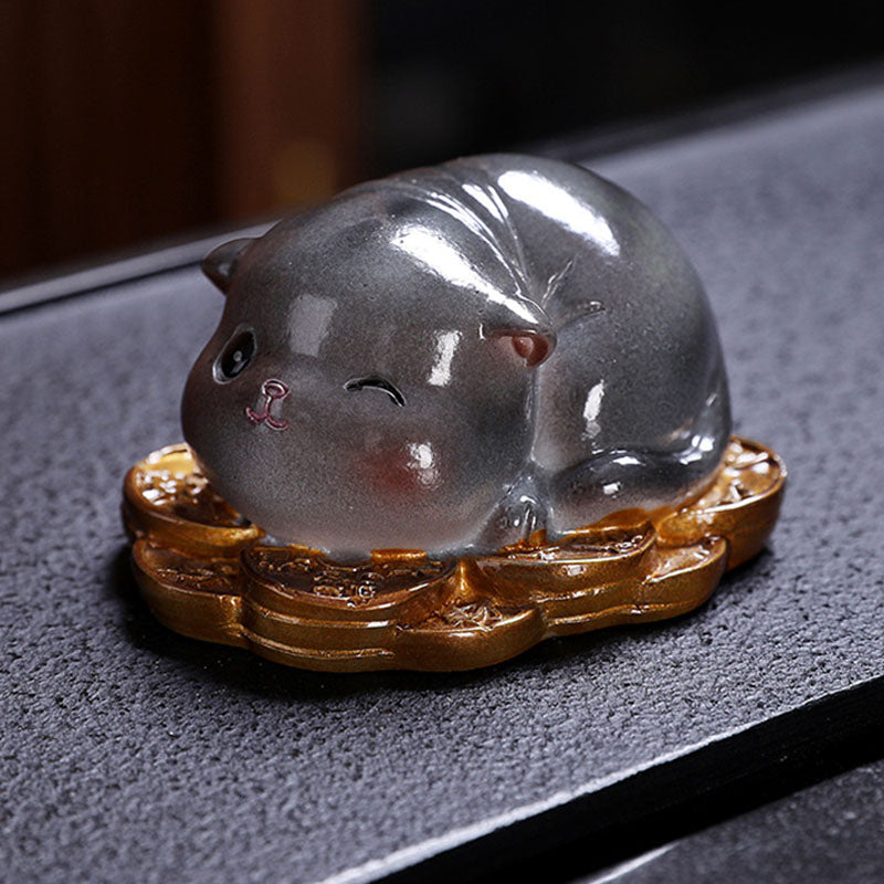 Buddha Stones Zmieniające Kolor Uroczy Mini Kot Żywica Herbata Zwierzę Domowe Bogactwo Figurka Dekoracja - image 17