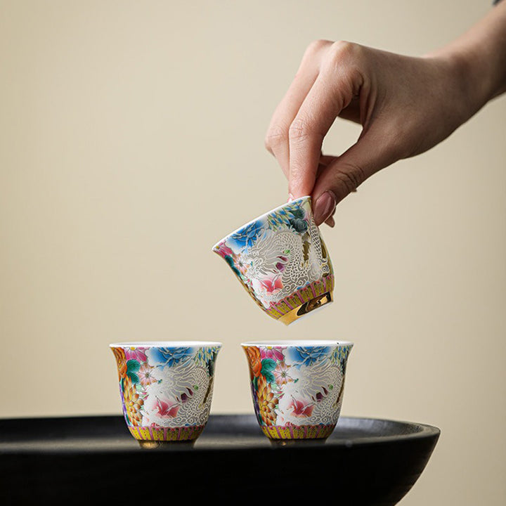 Buddha Stones Smok Feniks Kwiaty Ceramiczny Filiżanka Kung Fu Filiżanka do Herbaty 50ml