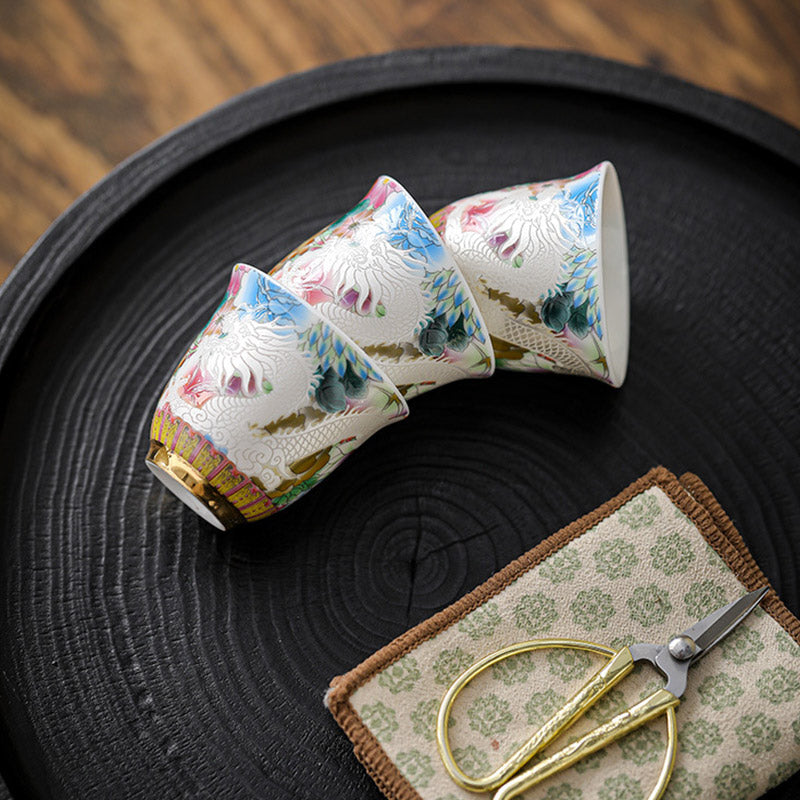 Buddha Stones Smok Feniks Kwiaty Ceramiczny Filiżanka Kung Fu Filiżanka do Herbaty 50ml