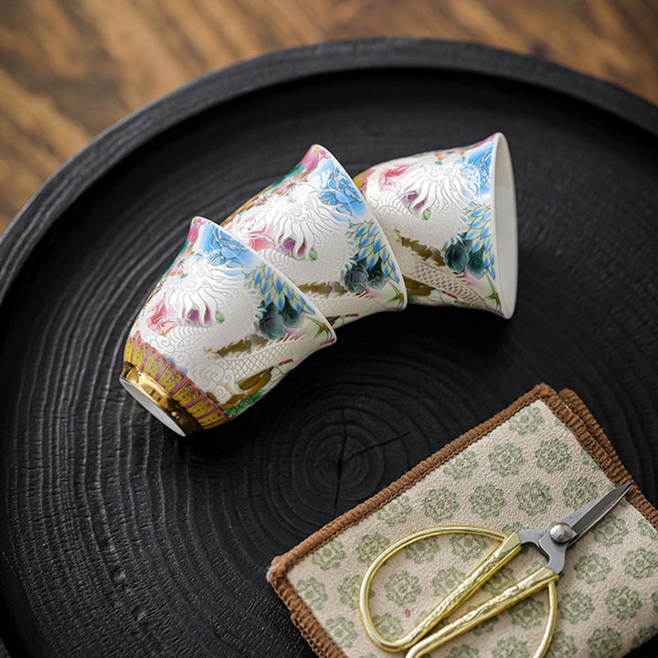 Buddha Stones Smok Feniks Kwiaty Ceramiczny Filiżanka Kung Fu Filiżanka do Herbaty 50ml