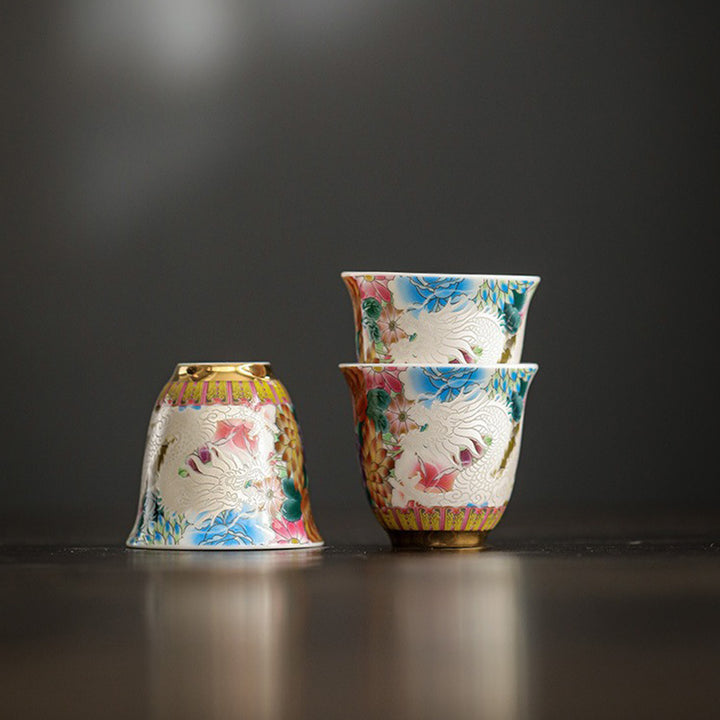 Buddha Stones Smok Feniks Kwiaty Ceramiczny Filiżanka Kung Fu Filiżanka do Herbaty 50ml