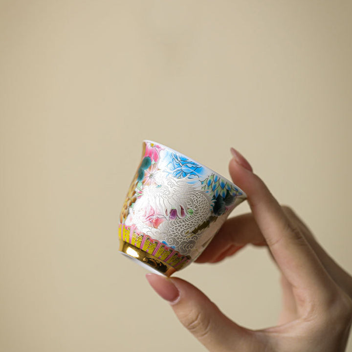 Buddha Stones Smok Feniks Kwiaty Ceramiczny Filiżanka Kung Fu Filiżanka do Herbaty 50ml