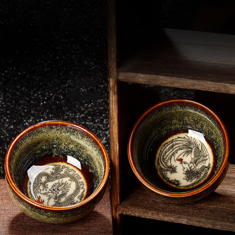 Buddha Stones Lotos Smok Feniks Ryba Koi Chiński Jianzhan Ceramiczny Filiżanka Kung Fu Filiżanka do herbaty 110ml