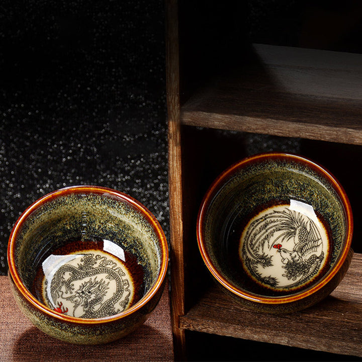 Buddha Stones Lotos Smok Feniks Ryba Koi Chiński Jianzhan Ceramiczny Filiżanka Kung Fu Filiżanka do herbaty 110ml