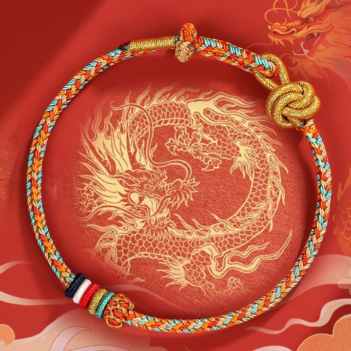 Buddha Stones ręcznie robione Dunhuang kolorowa lina ochronna warkocz bransoletka sznurkowa