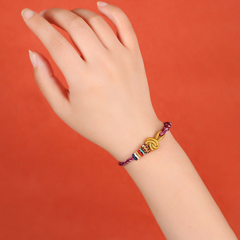 Buddha Stones ręcznie robione Dunhuang kolorowa lina ochronna warkocz bransoletka sznurkowa