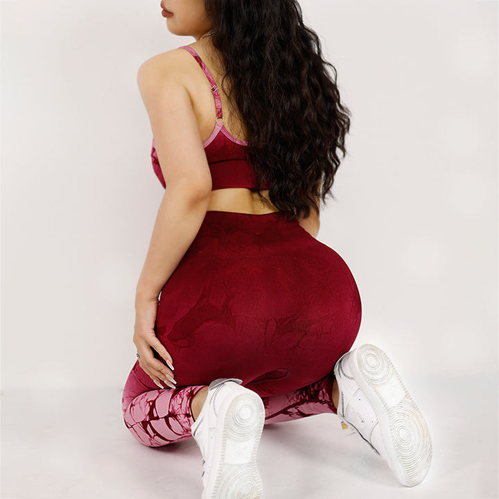 Buddha Stones 2 szt. Prosty nadruk tie dye Crop Tank Top Spodnie z wysokim stanem Stroje sportowe na siłownię Zestawy do jogi dla kobiet