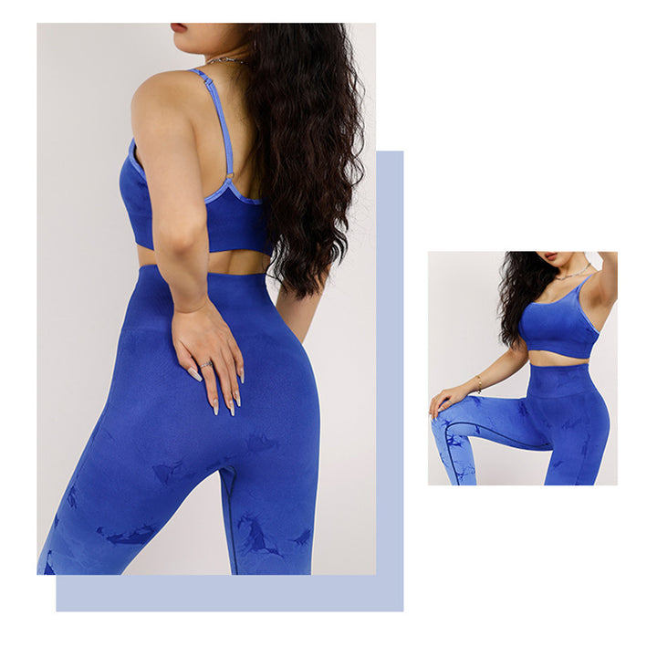 Buddha Stones 2 szt. Prosty nadruk tie dye Crop Tank Top Spodnie z wysokim stanem Stroje sportowe na siłownię Zestawy do jogi dla kobiet