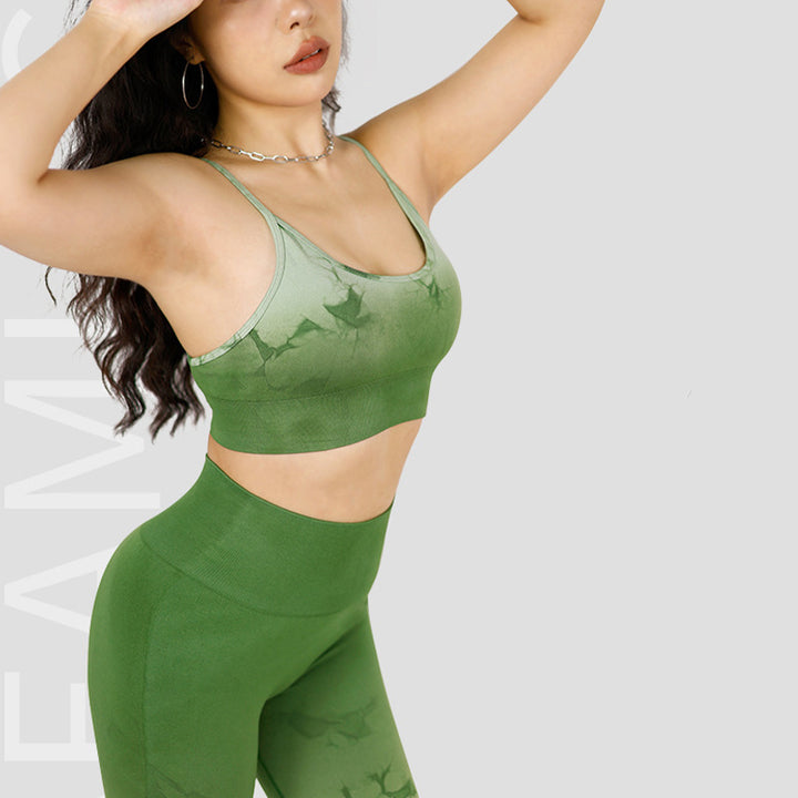 Buddha Stones 2 szt. Prosty nadruk tie dye Crop Tank Top Spodnie z wysokim stanem Stroje sportowe na siłownię Zestawy do jogi dla kobiet