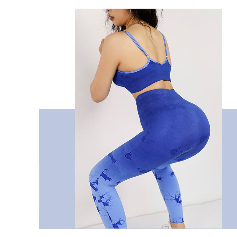 Buddha Stones 2 szt. Prosty nadruk tie dye Crop Tank Top Spodnie z wysokim stanem Stroje sportowe na siłownię Zestawy do jogi dla kobiet