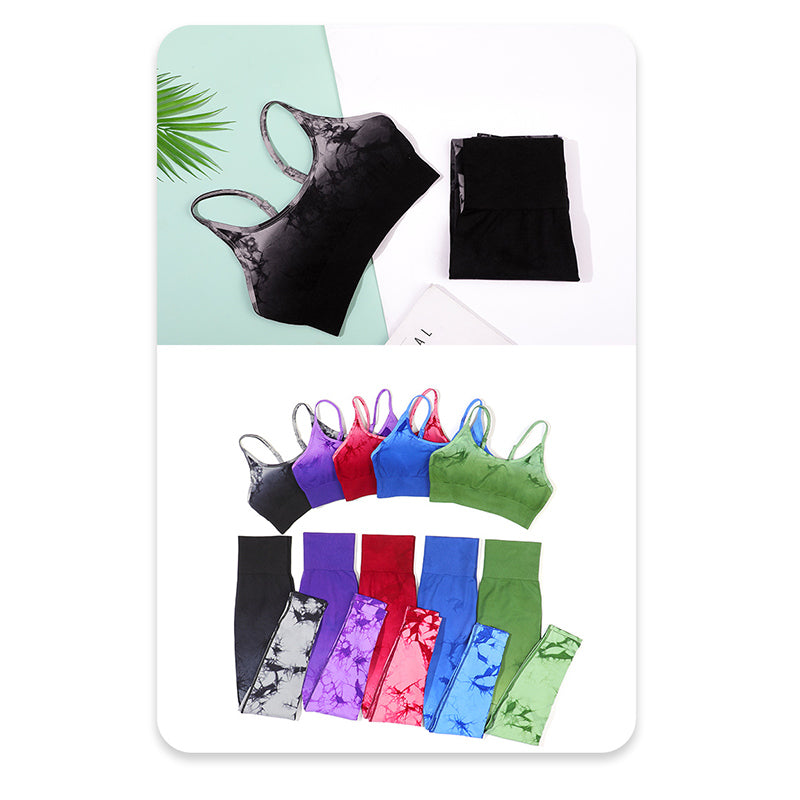 Buddha Stones 2 szt. Prosty nadruk tie dye Crop Tank Top Spodnie z wysokim stanem Stroje sportowe na siłownię Zestawy do jogi dla kobiet