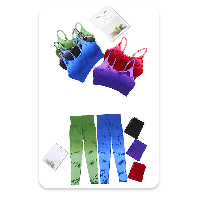 Buddha Stones 2 szt. Prosty nadruk tie dye Crop Tank Top Spodnie z wysokim stanem Stroje sportowe na siłownię Zestawy do jogi dla kobiet