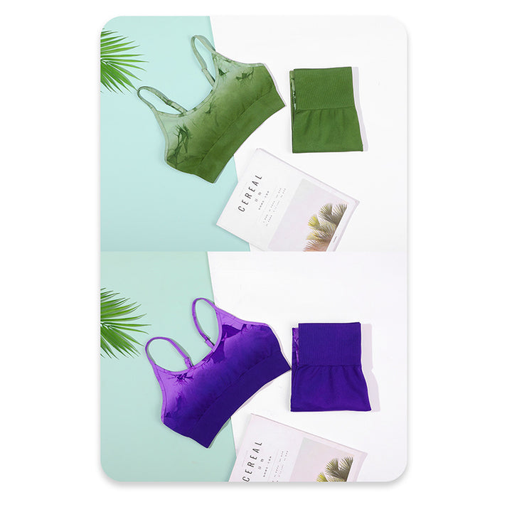 Buddha Stones 2 szt. Prosty nadruk tie dye Crop Tank Top Spodnie z wysokim stanem Stroje sportowe na siłownię Zestawy do jogi dla kobiet