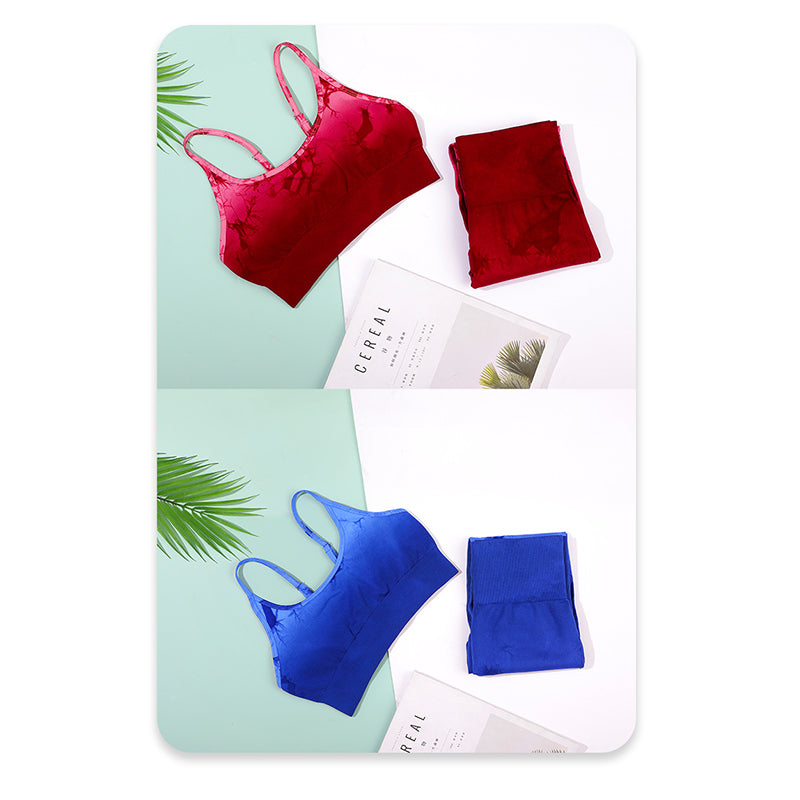 Buddha Stones 2 szt. Prosty nadruk tie dye Crop Tank Top Spodnie z wysokim stanem Stroje sportowe na siłownię Zestawy do jogi dla kobiet