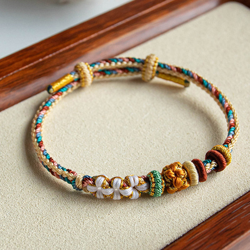 Buddha Stones ręcznie robione Dunhuang Kolor Brzoskwiniowy Wzór Bransoletka z Warkoczem