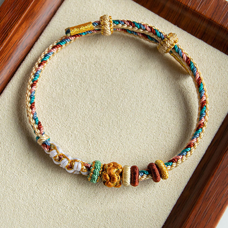 Buddha Stones ręcznie robione Dunhuang Kolor Brzoskwiniowy Wzór Bransoletka z Warkoczem