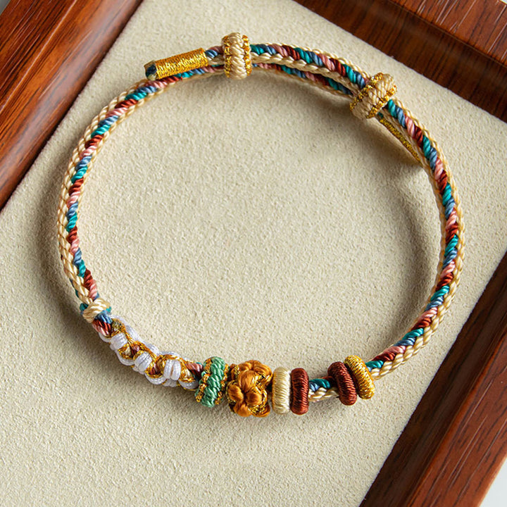 Buddha Stones ręcznie robione Dunhuang Kolor Brzoskwiniowy Wzór Bransoletka z Warkoczem