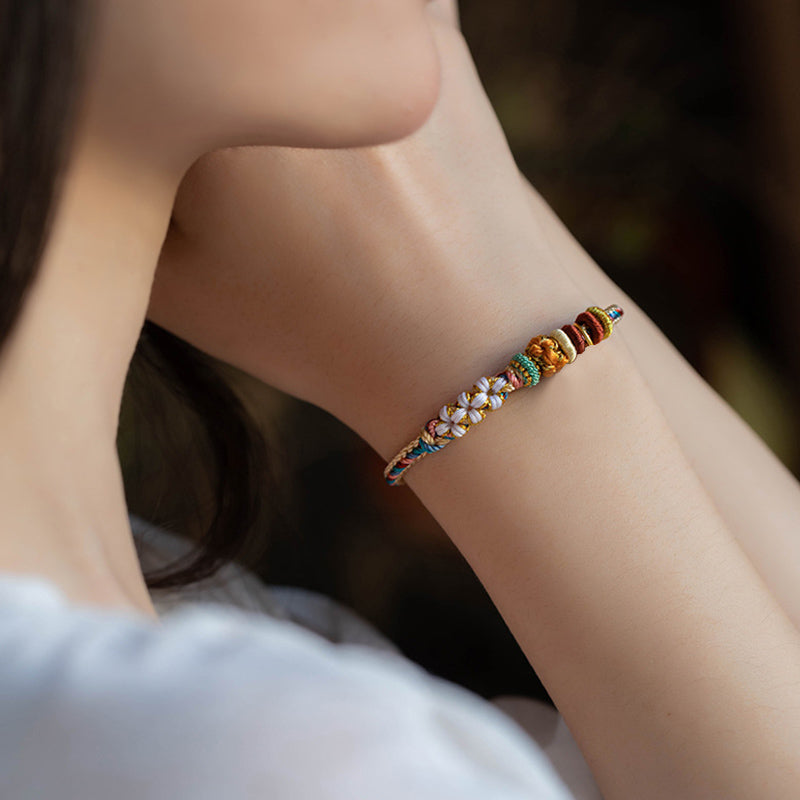 Buddha Stones ręcznie robione Dunhuang Kolor Brzoskwiniowy Wzór Bransoletka z Warkoczem