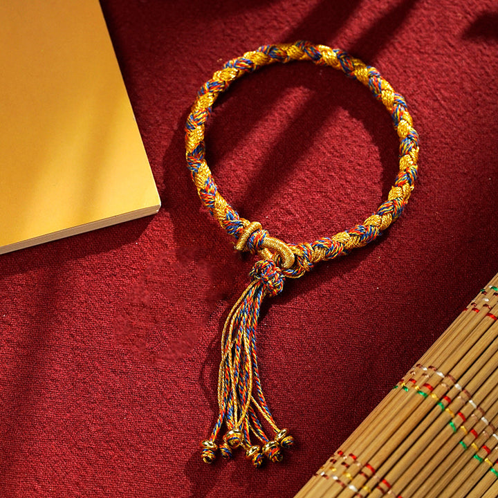 Buddha Stones Ręcznie Robione Tybetańskie Pięć Bogów Bogactwa Smocza Łuska Szczęścia Bransoletka Warkocz