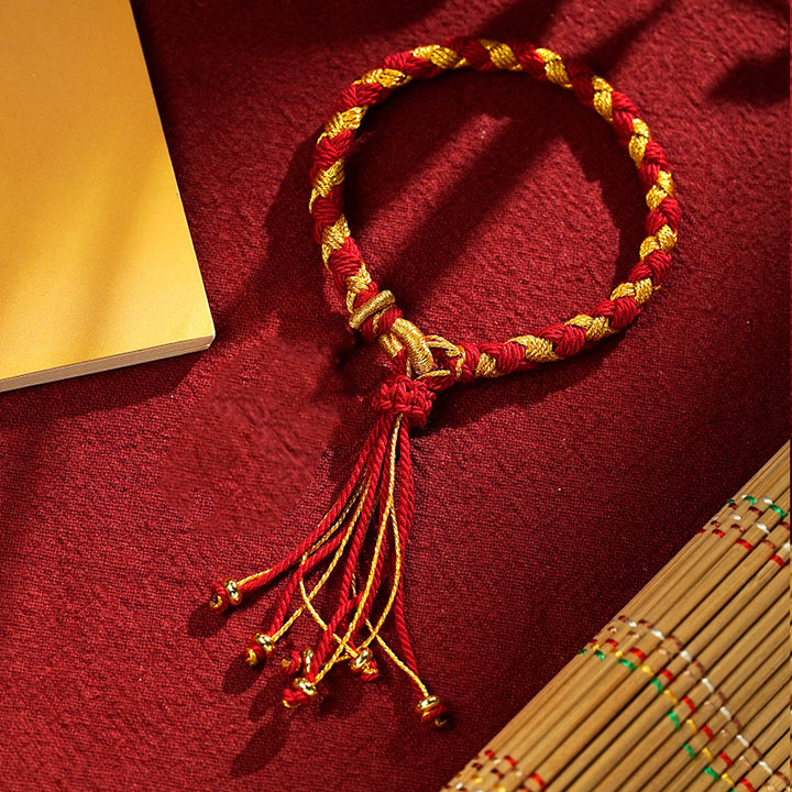 Buddha Stones Ręcznie Robione Tybetańskie Pięć Bogów Bogactwa Smocza Łuska Szczęścia Bransoletka Warkocz