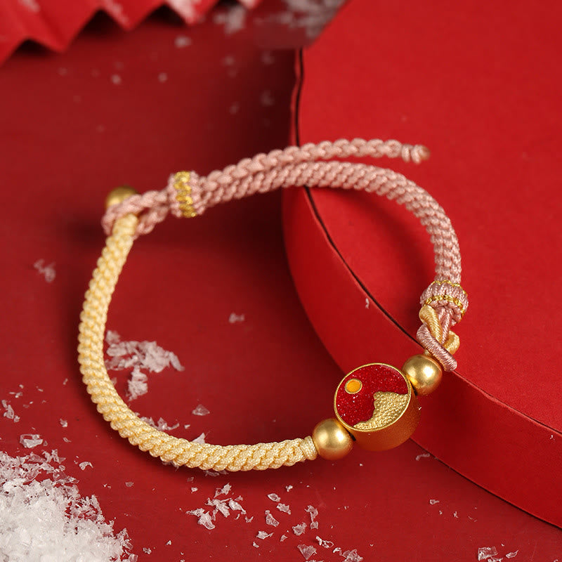 Bransoletka dla pary z ręcznie robionych Buddha Stones z motywem gór i morza, z wygrawerowanym szczęściem, dwukolorowa