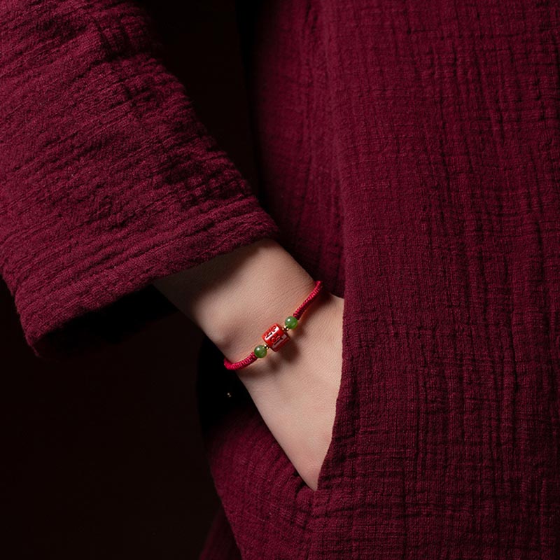 Buddha Stones Tybetańskie Cynober Om Mani Padme Hum Grawerowane Błogosławieństwo Bransoletka z Plecionej Linii