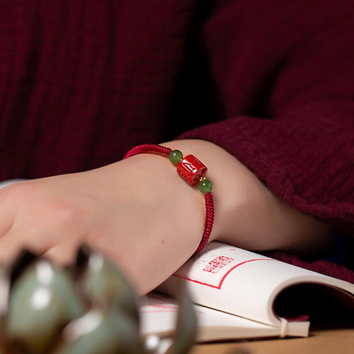 Buddha Stones Tybetańskie Cynober Om Mani Padme Hum Grawerowane Błogosławieństwo Bransoletka z Plecionej Linii