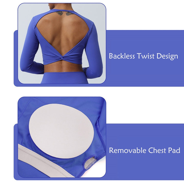 Buddha Stones Kobiety Trening Długi Rękaw Krzyżowy Top Bez Pleców Tee Legginsy Sport Fitness Joga Strój - image 9