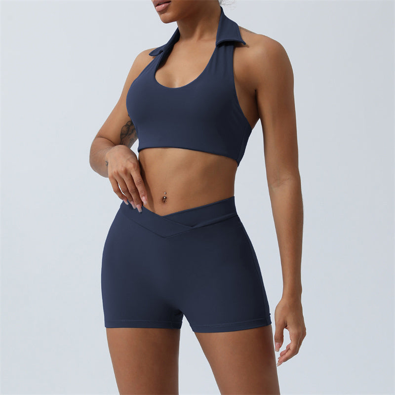 Buddha Stones 2 szt. trening bez rękawów top z odkrytym plecami spodenki rozkloszowane spodnie sportowy fitness joga strój zestaw - Granatowy - 2 sztuki (top i spodenki) - US8-10, UK/AU12-14, EU40-42 (XL)  - image 14