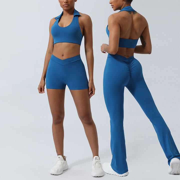 Buddha Stones 2 szt. trening bez rękawów top z odkrytym plecami spodenki rozkloszowane spodnie sportowy fitness joga strój zestaw - image 0