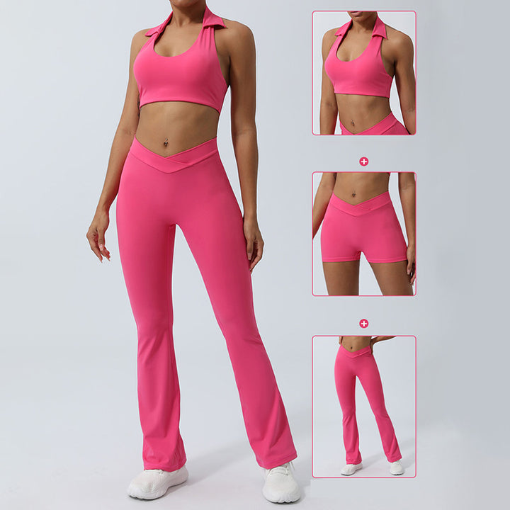 Buddha Stones 2 szt. trening bez rękawów top z odkrytym plecami spodenki rozkloszowane spodnie sportowy fitness joga strój zestaw - image 23