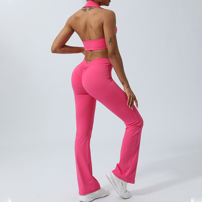 Buddha Stones 2 szt. trening bez rękawów top z odkrytym plecami spodenki rozkloszowane spodnie sportowy fitness joga strój zestaw - image 24