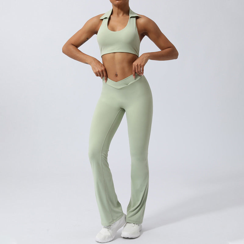 Buddha Stones 2 szt. trening bez rękawów top z odkrytym plecami spodenki rozkloszowane spodnie sportowy fitness joga strój zestaw - image 21