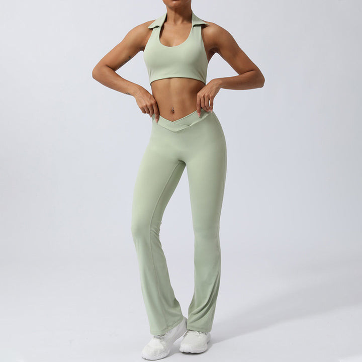 Buddha Stones 2 szt. trening bez rękawów top z odkrytym plecami spodenki rozkloszowane spodnie sportowy fitness joga strój zestaw - image 21