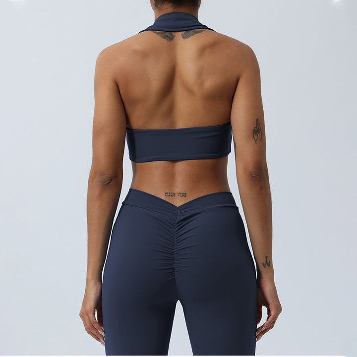 Buddha Stones 2 szt. trening bez rękawów top z odkrytym plecami spodenki rozkloszowane spodnie sportowy fitness joga strój zestaw - image 15