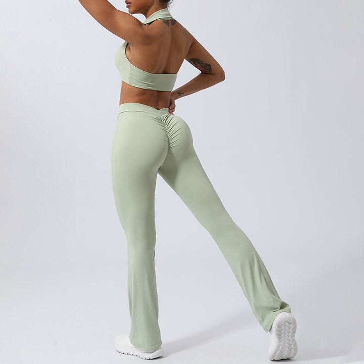 Buddha Stones 2 szt. trening bez rękawów top z odkrytym plecami spodenki rozkloszowane spodnie sportowy fitness joga strój zestaw - image 20