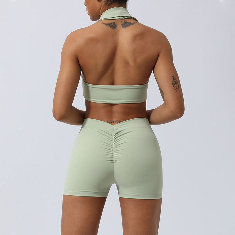 Buddha Stones 2 szt. trening bez rękawów top z odkrytym plecami spodenki rozkloszowane spodnie sportowy fitness joga strój zestaw - image 10