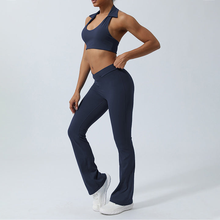 Buddha Stones 2 szt. trening bez rękawów top z odkrytym plecami spodenki rozkloszowane spodnie sportowy fitness joga strój zestaw - image 27