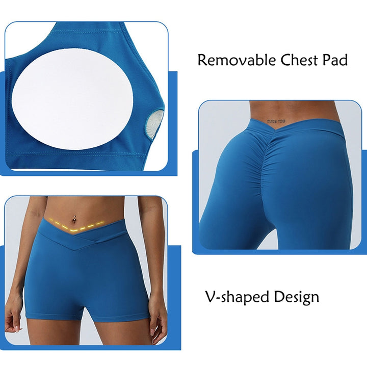 Buddha Stones 2 szt. trening bez rękawów top z odkrytym plecami spodenki rozkloszowane spodnie sportowy fitness joga strój zestaw - image 6