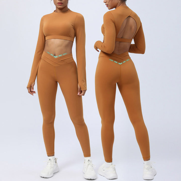 Buddha Stones 2 szt. Długi rękaw, top bez pleców, biustonosz, legginsy, spodnie, strój do fitnessu i jogi